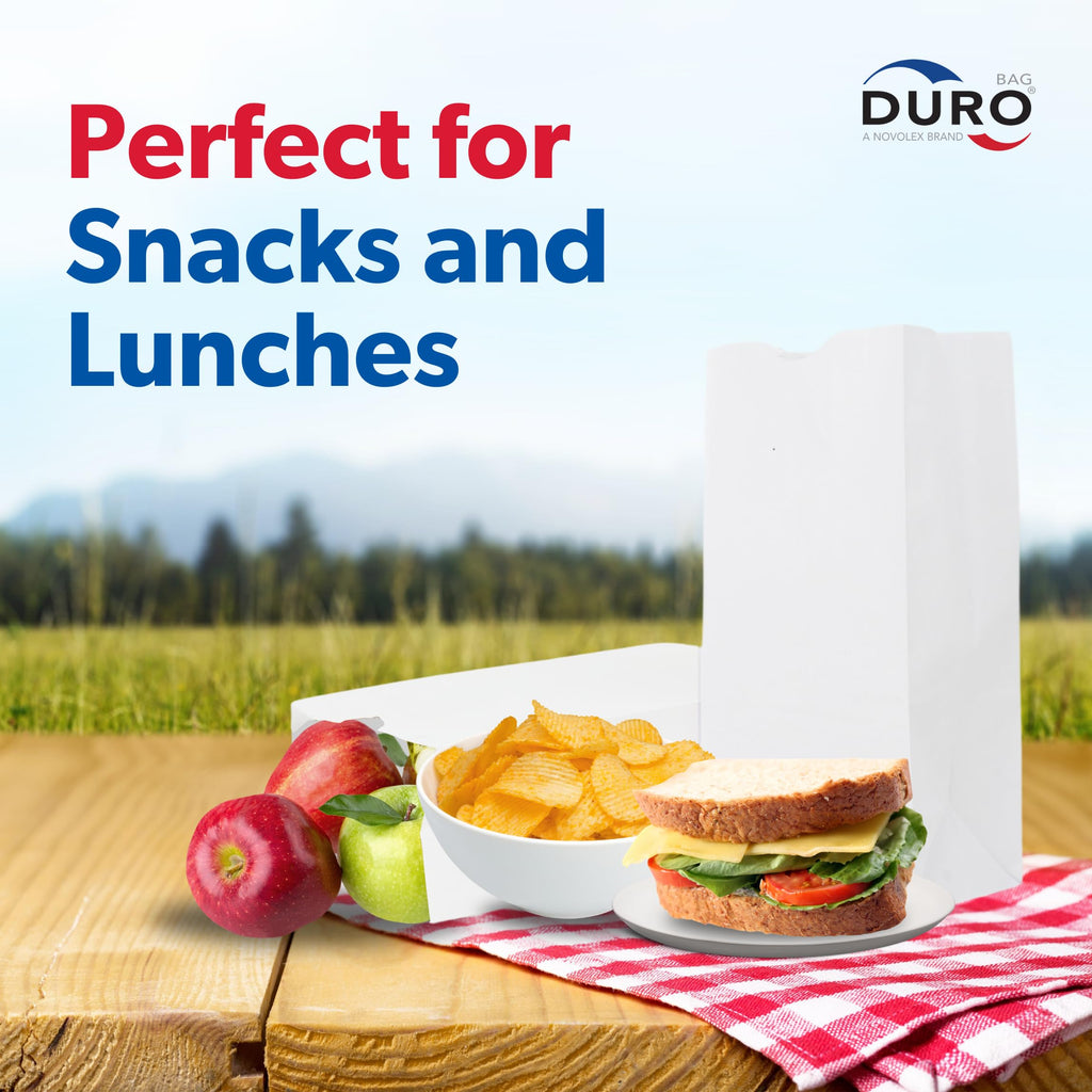 Duro 4# White Paper Bags 500-Count, White Sandwich Paper Bags, Candy, Snacks, Treats, Popcorn Bags & Bulk Disposable Lunch Sacks - 5.00 x3.12 x 9.75 Inches