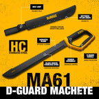 DEWALT 21 Inch MA61 D-Guard Machete - Full Tang Stainless Steel Blade with Saw Back & Protective D-Guard Non-Slip TPR Handle with Nylon Sheath for Brush Clearing, Yard Work, Camping and Outdoor Use