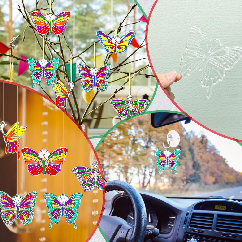 Tioncy 60 Sets Butterfly Suncatchers Kits DIY Window Suncatcher Paint Ornaments Decorations Butterfly Art Suncatchers Crafts Kit for Spring Activities Easter Art Project Party Favors