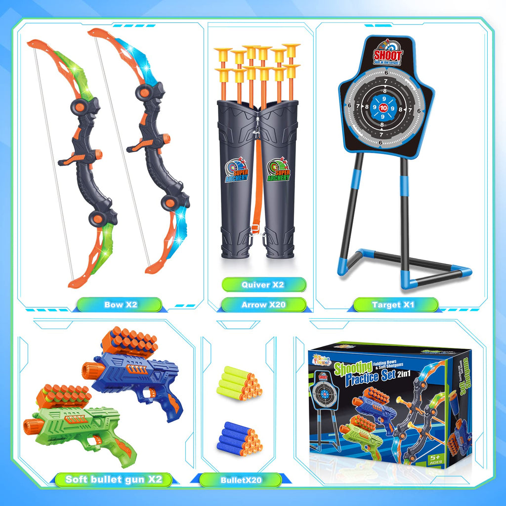 SpringFlower Bow and Arrow Toys, 2 Pack LED Light Up Archery Set for Kids