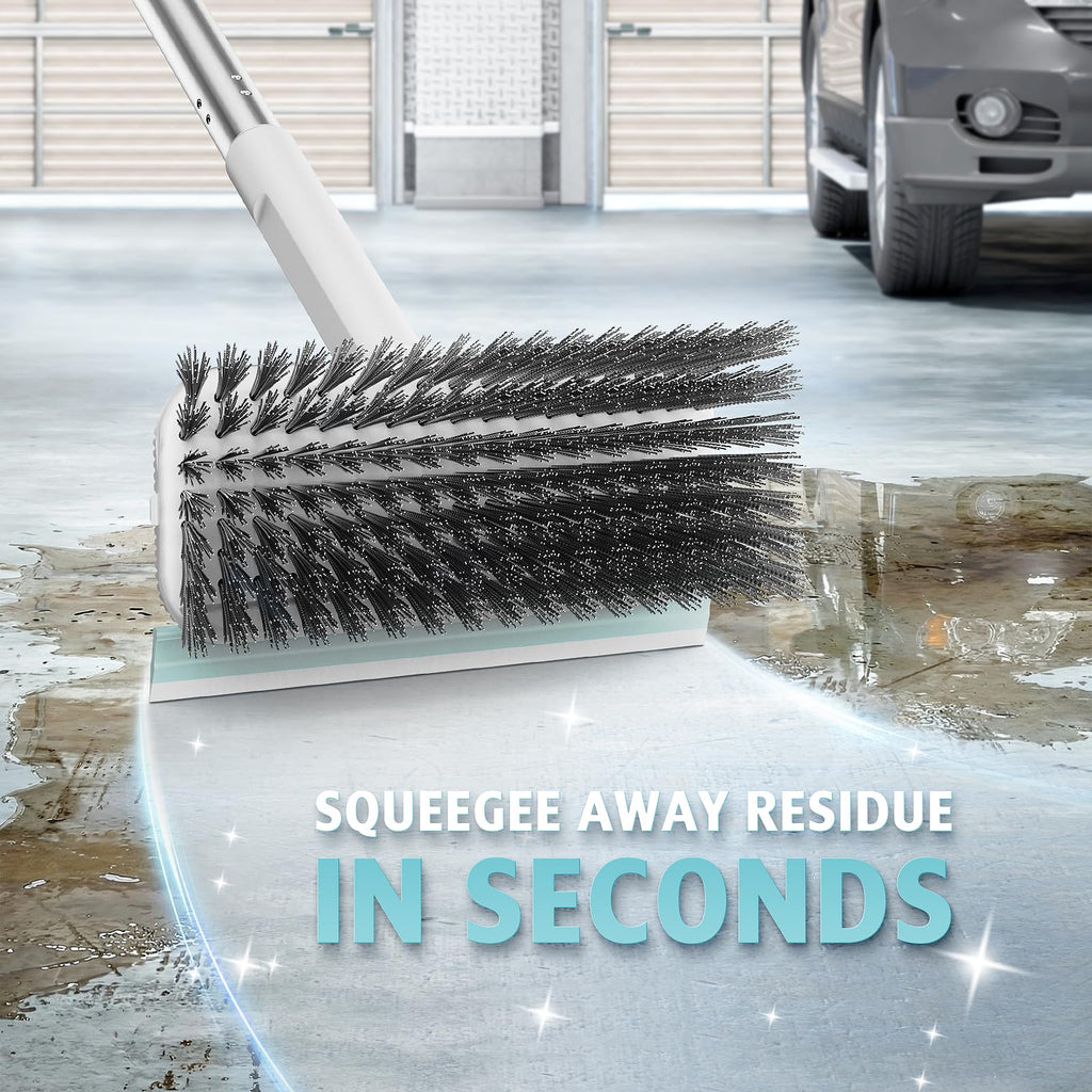 AIR U+ Concrete Scrub Brush, Long Handle, 7-Row Wire Bristles, Squeegee