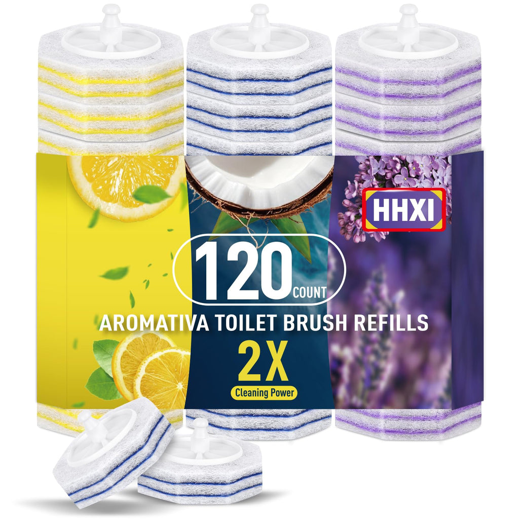 HHXI 120Ct Aromative Toilet Brush Refills, Toilet Bowl Cleaner Refills, Double-Layer Cleaning Pads Added, Disposable Refill Heads for Toilet Bowl Cleaner Wands，Bulk （Patented）