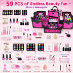 59 Pcs Kids Makeup Toys Kit for Girl, Non-Toxic Real Washable Pretend Set