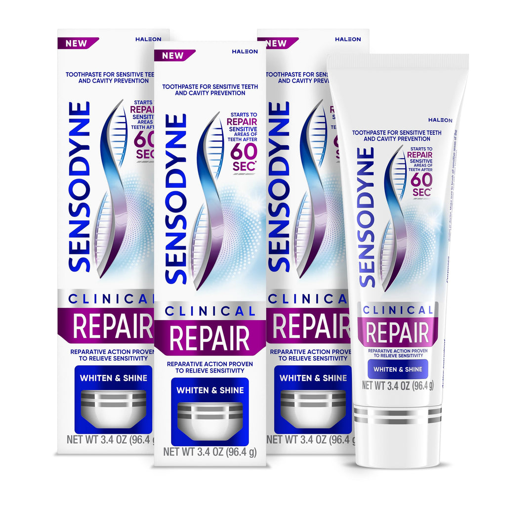 Sensodyne Clinical Repair Whiten & Shine Toothpaste for Sensitivity Relief, 3.4 oz (3 Pack)