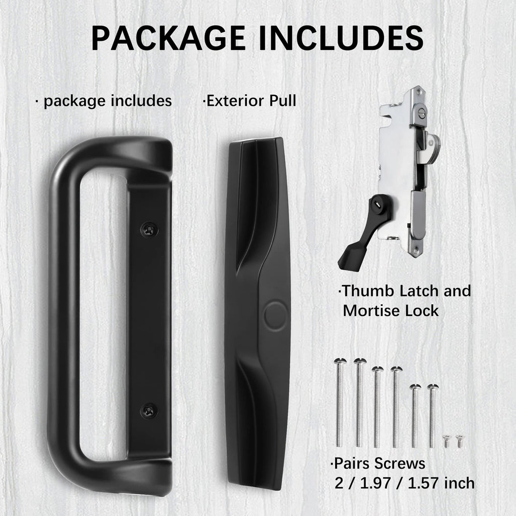House Guard Sliding Patio Door Handle Set with Mortise Lock, 3-15/16" Screw Hole Spacing, Fits 1-1/4" to 2-1/4" Doors, Reversible Black Aluminum
