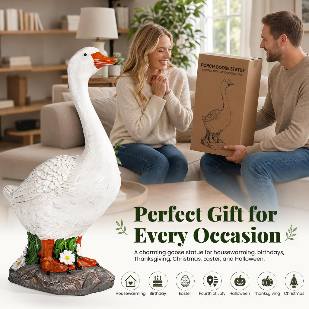 GIGALUMI 19" Porch Goose Statue, Durable Resin Garden Decor Hand-Painted