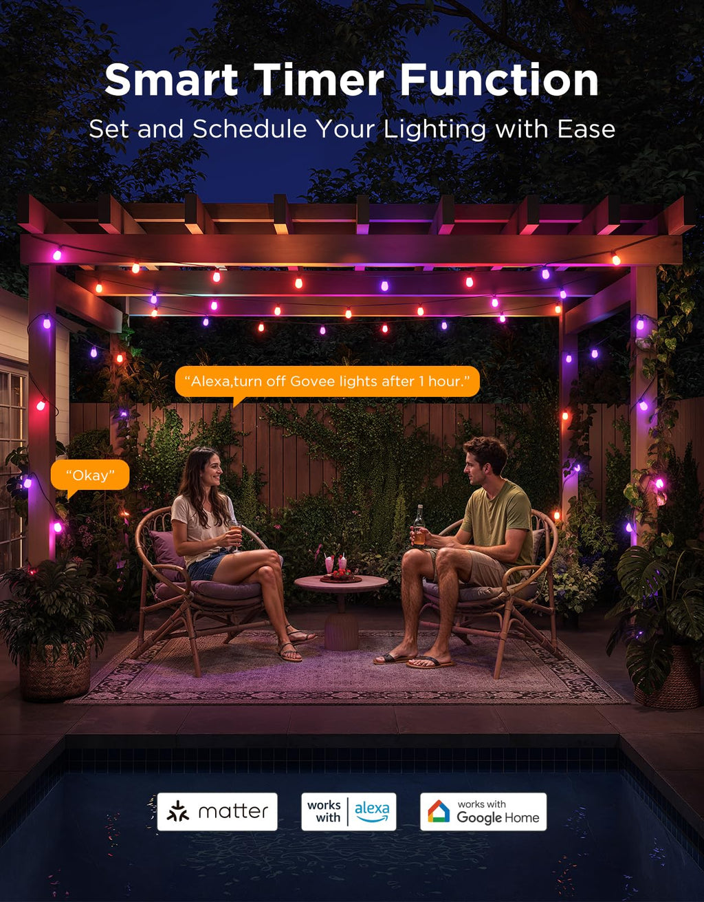 Govee S14 Bulb Outdoor String Lights 2, 96ft Smart RGBIC Warm White Lights with 30 LED Bulbs(2 Ropes of 48ft), 111 Scene Modes for Patio Decor, IP66 Compatible with Alexa, Google, Matter, APP Control