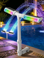 POOLHOUR 2026 Upgrade Height Solar Pool Fountain with 10-Color 4-Mode LED Lights, Auto Light-Sensing Pool Sprinkler Fountain for Above/Inground Pools, 360° Adjustable Spray for 8-16°F Cooling (Gray)