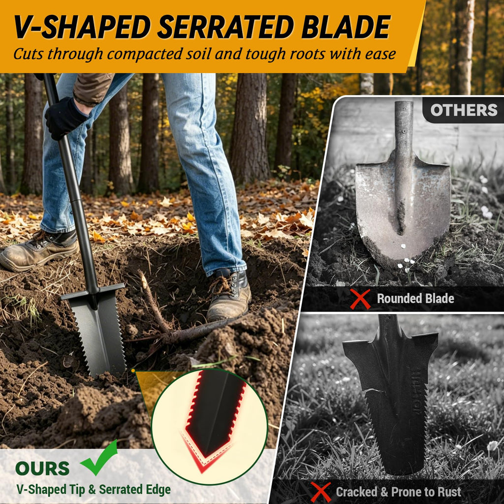 Metal Detecting Shovel, 39" Root Slayer Shovel with Serrated Blade, Lightweight and Durable Garden Spade Shovel, Metal Detector Shovel, Drain Spade for Cutting Root, Digging, Trenching, Transplanting