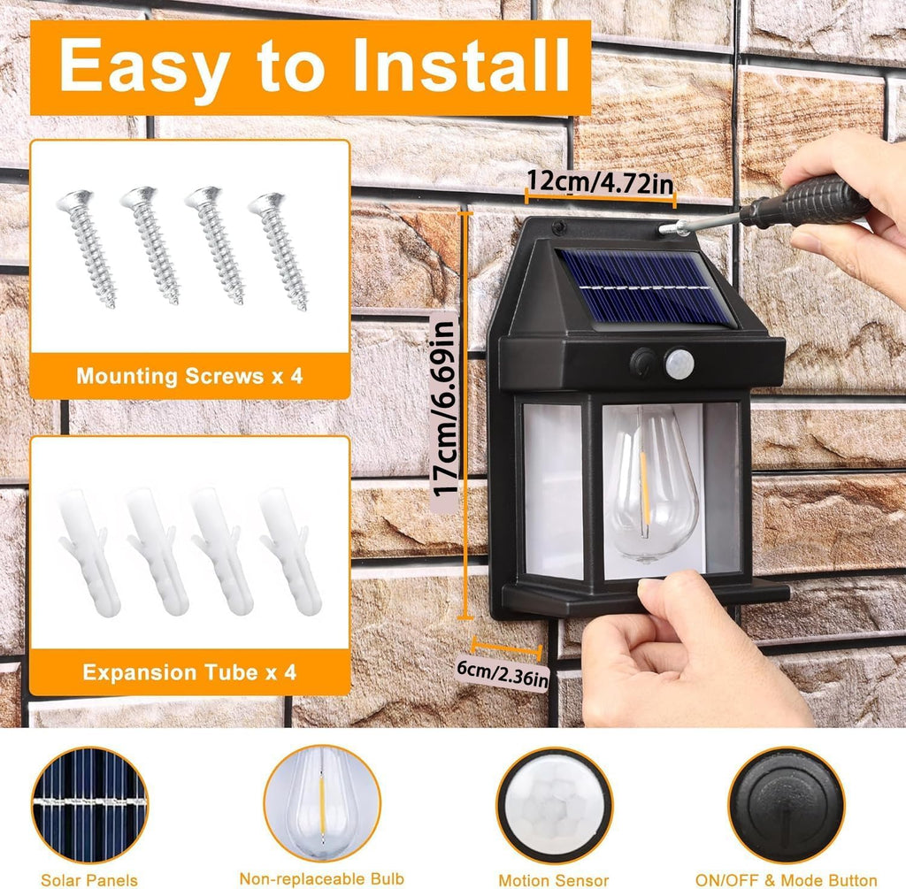 Joomer Solar Wall Lights Outdoor 2PACK,Solar Wall Lantern with 3 Modes & Motion Sensor,Dusk to Dawn Porch Lights Fixture,Waterproof Exterior Lighting with Clear Panel for Entryway Front Door