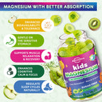 Center-Filled Kids Magnesium Gummies - Magnesium Glycinate Gummies for Kids & Adults with L-Theanine, Chamomile, Licorice, Vitamin D, B6 for Sleep, Relaxation, Brain & Muscle - Sugar Free Apple & Kiwi