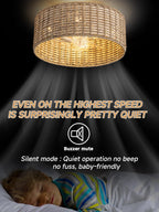 DARYEWO Handwoven Boho Rattan Ceiling Fan with Light,Flush Mount Caged Ceiling Fans with Lights and Remote Control,Low Profile Enclosed 6 Speeds Fandelier for Bedroom Living Dining Room,4-Light