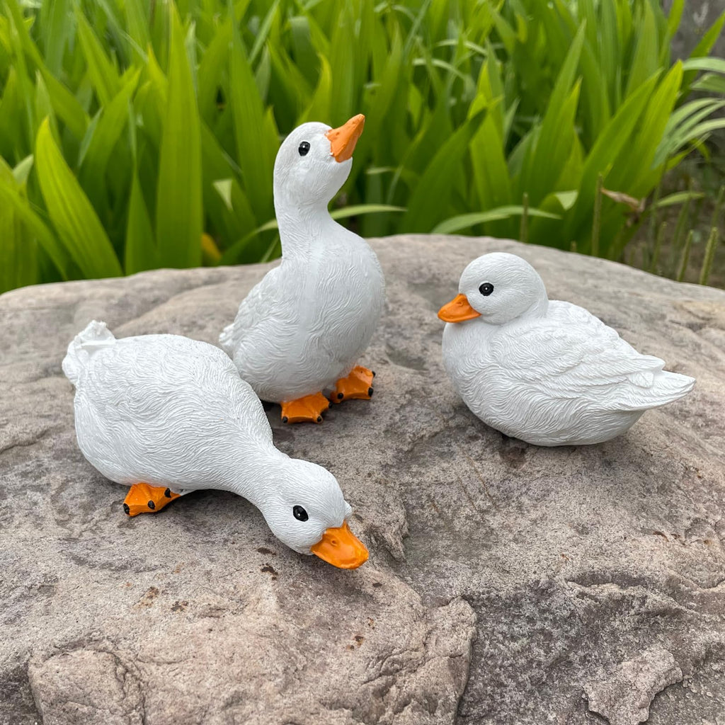 3PCS Duck Statues Resin Ducks Outdoor Garden Yard Porch Duck Pond Decor