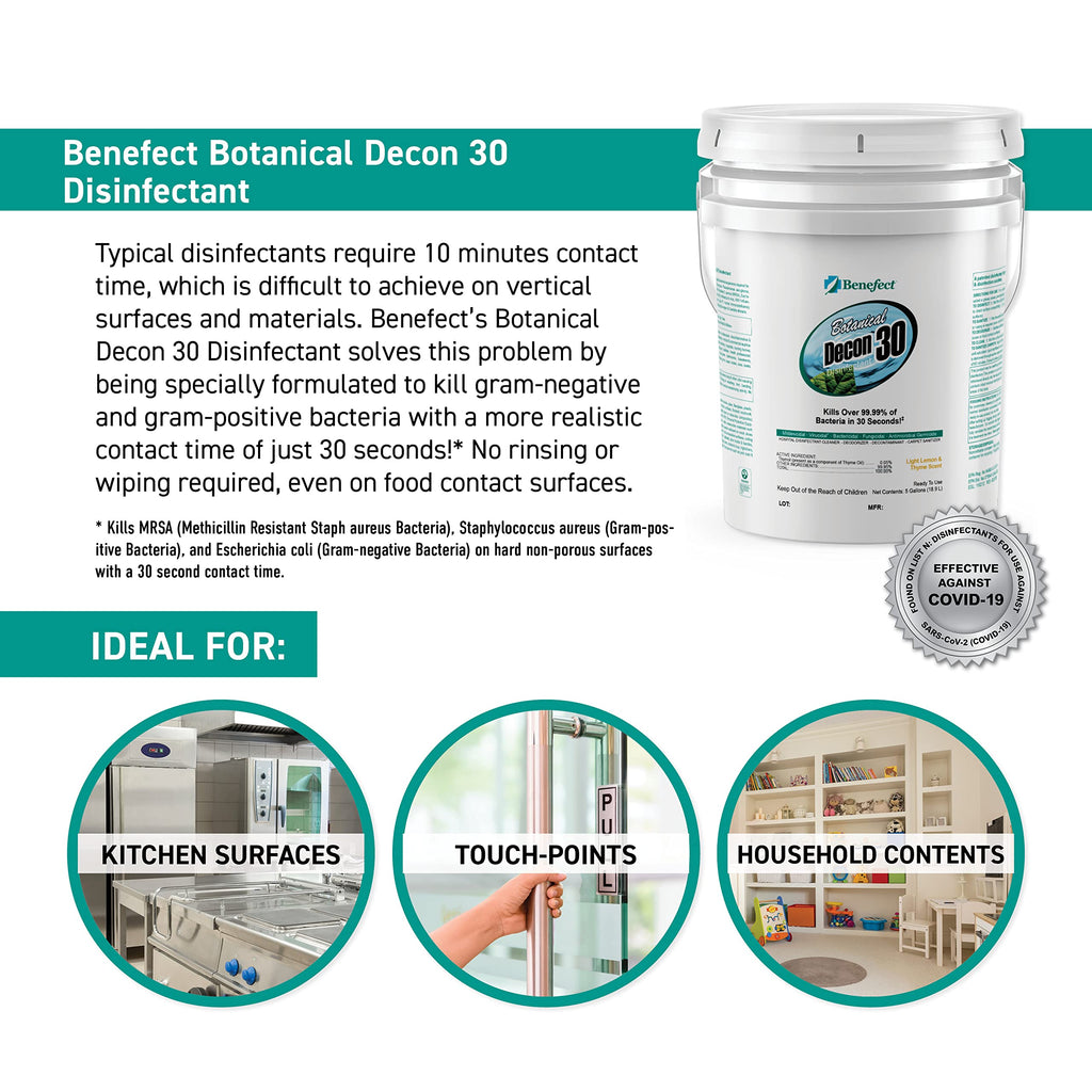 Benefect Botanical Decon 30 Disinfectant Cleaner, Light Lemon & Thyme Scent, 5 Gallon Pail