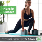 Gaiam Yoga Block & Yoga Strap Combo Set - Yoga Block with Strap, Pilates & Yoga Props to Help Extend & Deepen Stretches, Yoga Kit for Stability, Balance & Optimal Alignment, 2