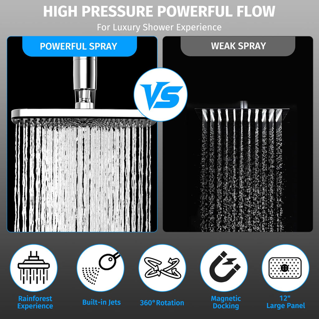 11.8'' High Pressure Rain Shower Head Combo, Upgrade Shower Heads with 9 Sprays Handheld Shower, Adjustable Detachable Dual Showerheads Built-in Magnetic Docking & Power Jets, Bathroom Decor, Chrome