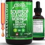 Clean Nutra Soursop Liquid Drops Sea Moss Moringa Shilajit Green Tea Vitamin D Vitamin C Garlic Supplements Grape Seed Lycopene Turmeric Root 4 Oz Immune Support & Cellular Health by Clean Nutra