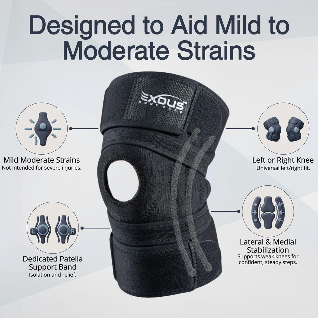 EXOUS BODYGEAR Knee Brace For Women & Men For Arthritis Acl, Mcl Pain Patented 4-way Adjustable Wraparound Support Dual Side Stabilizer For Patella Stability
