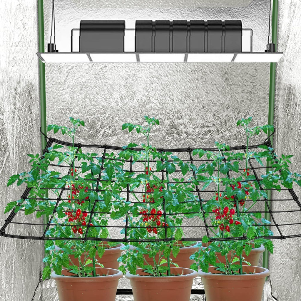 6x6 Ft Elastic Plant Trellis Net - 2-Pack Heavy Duty Garden Support Net with 4 Hooks for Grow Tents, Climbing Vegetables, Fruits & Flowers (Black)