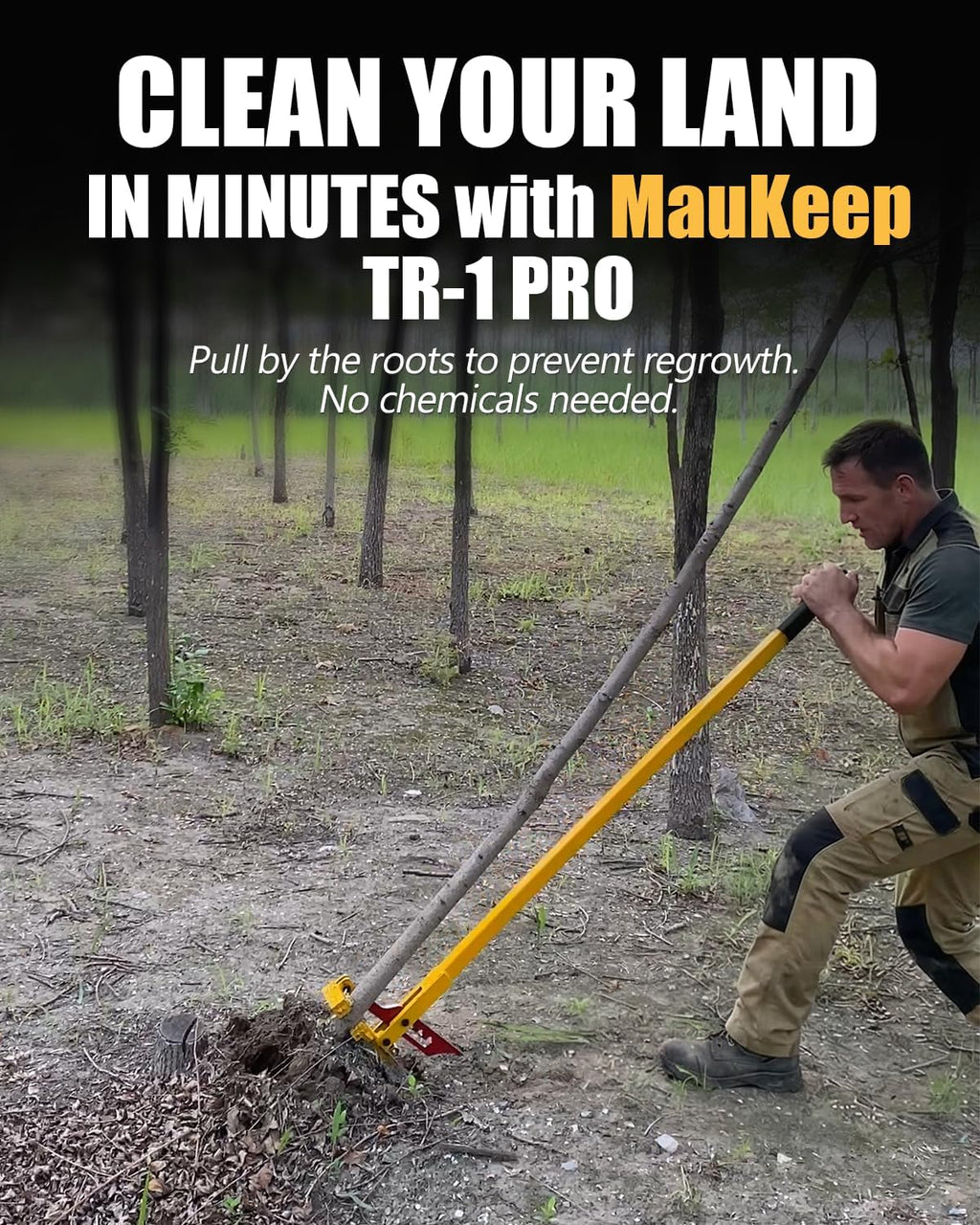Maukeep Heavy Duty Tree Puller (0-4"), Large Sapling Puller, Manual Tool Uses High Leverage to Fully Uproot Stubborn Shrubs, Vines & Saplings | Ergonomic Heavy Duty Garden & Landscaping Tool (Yellow)