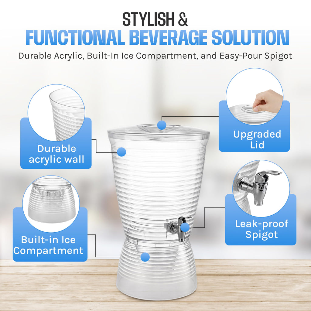 Drink Dispensers for Parties (2.5 Gallon) Large Plastic Water Dispenser for Counter Tops, No Mess, Easy to Assemble & Wash, Up to 40 Drinks, For Drinks, Juice, Punch & Water (2 Pack)