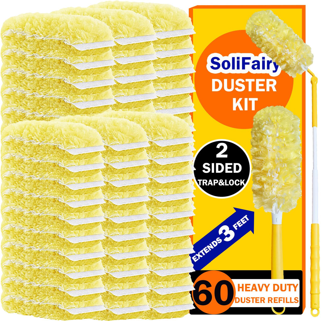 SoliFairy 60 Heavy Duty Duster Refills for Swiffer Duster, Large, Yellow