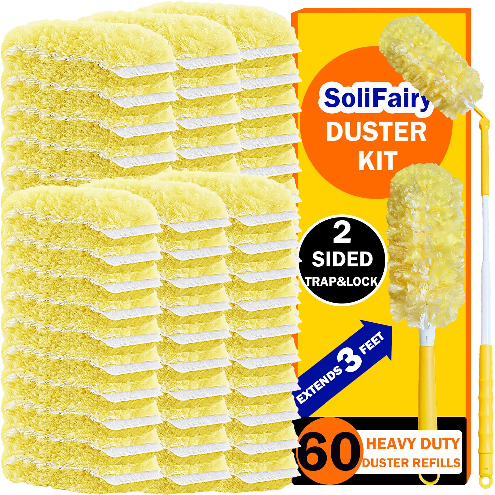 SoliFairy 60 Heavy Duty Duster Refills for Swiffer Duster, Large, Yellow