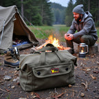 G & F PRODUCTS Waxed Canvas Military Duffle Bag, Water-Resistant, Adjustable Strap, Double Zipper, Heavy-Duty, Fully Lined, Tool Organizer, Durable Utility Bag for Contractors & Homeowners