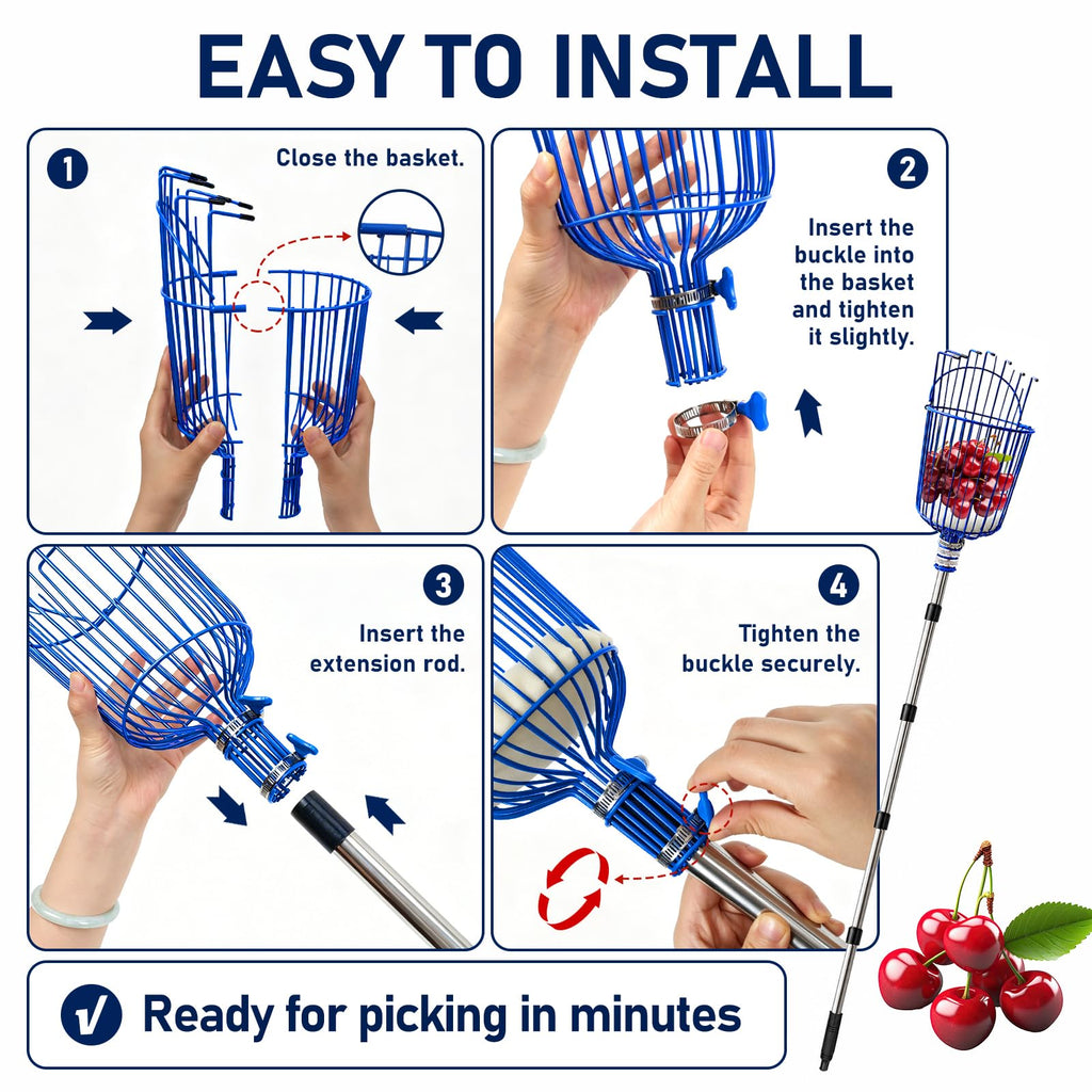10.5FT Adjustable Cherry Fruit Picker Tool with Narrow Gaps