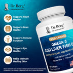 Dr. Berg Omega-3 Cod Liver Fish Oil 60 Softgels – Wild-Caught Icelandic Cod – Omega 3 EPA & DHA – Heart, Brain, Immune & Eye Support* – Lemon Flavor – 4X Lab-Tested – Non-GMO, No Fillers