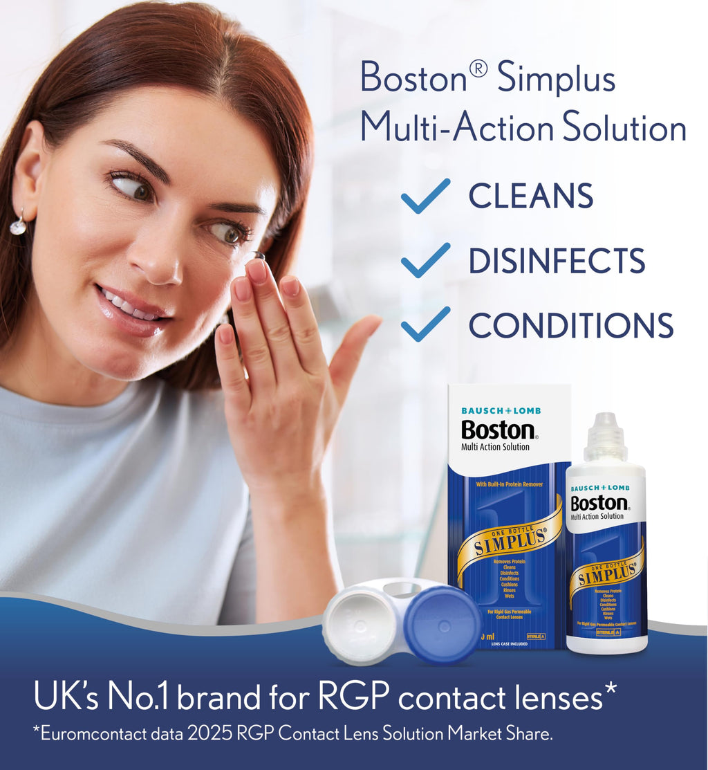 Boston Simplus Multi-Action Solution, 4X 120ml Contact Lens Solution for Rigid Gas Permeable Contact Lenses - Clean, Disinfect & Condition with 4X Lens Cases