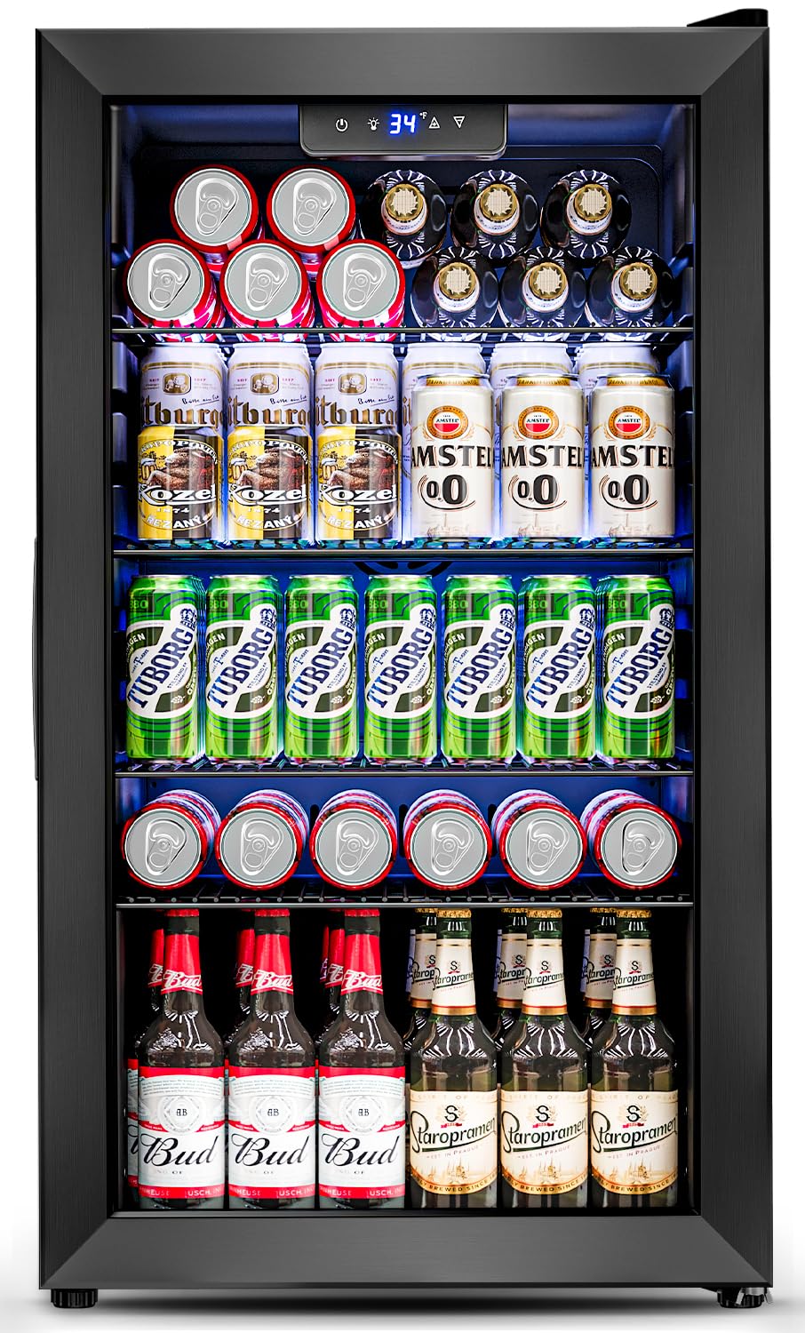 Feelfunn 3.2 Cu.Ft Mini Fridge with Glass Door - 126 Can Beverage Refrigerator Cooler for Drink Beer Wine Soda, Small Fridge for Bedroom Office Bar Dorm, 4 Adjustable Shelves, Black