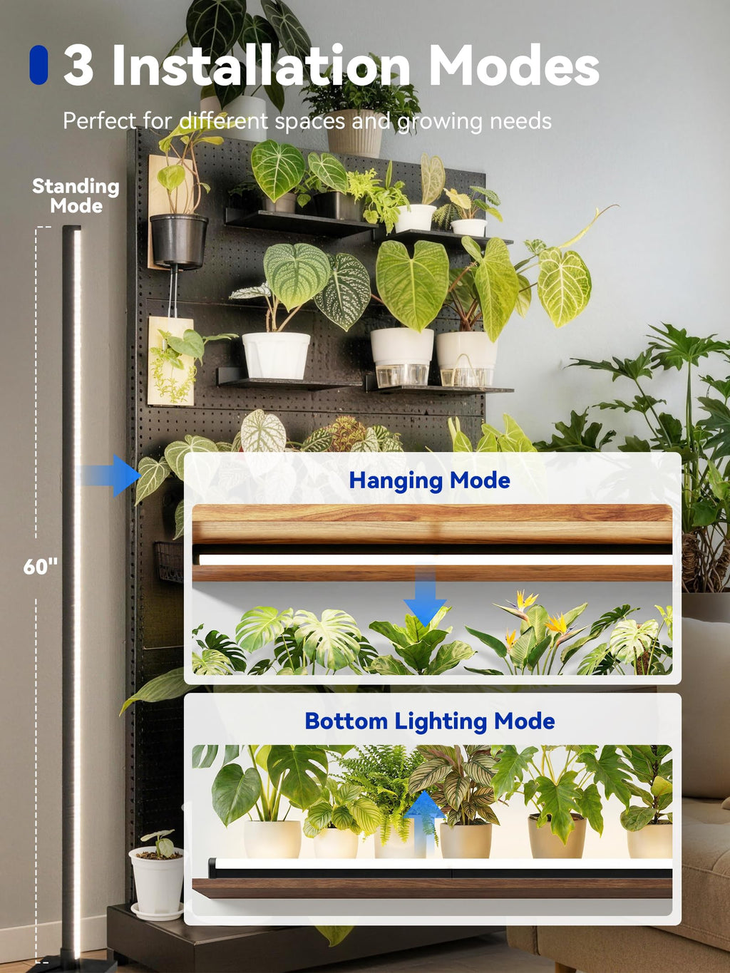 GLOWRIUM Vertical Grow Light for Indoor Plants, 60in LED Standing Lamp