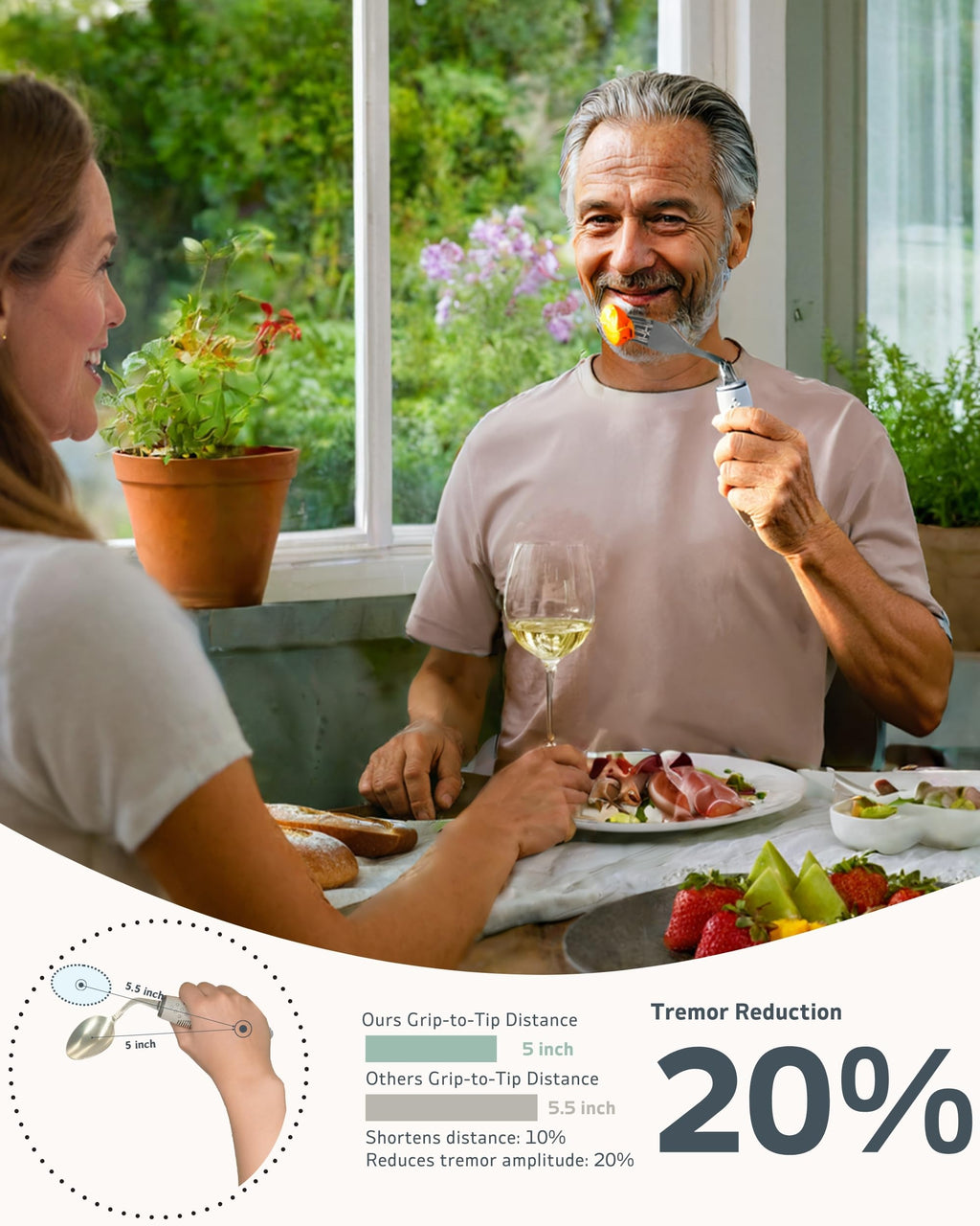BaseSmall 4-Piece Adaptive Utensils Set - 42° Angled Parkinsons Utensils, 2.5 oz Weighted Utensils for Hand Tremors and Parkinsons Patients, Weighted Silverware for Hand Tremors (Grey: Right-Handed)