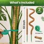 2 Pack 63'' Bendable Moss Pole Monstera Plant Support for Large Climbing Indoor Plants - Stakes for Potted Climbers - Tall Sticks Indoor Trellis for Houseplants - Accessories for Monstera Pot