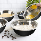 WHYSKO Meal Prep Stainless Steel Mixing Bowls Set, Home, Refrigerator, and Kitchen Food Storage Organizers | Ecofriendly, Reusable, Heavy Duty (Black)