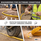 IRON FORGE CABLE 15 Foot Lighted Outdoor Extension Cord - 12/3 SJTW Heavy Duty Yellow Extension Cable with 3 Prong Grounded Plug for Safety, 15 AMP - Great for Garden and Major Appliances