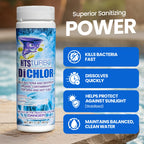 HTS Turbo Chlorine Granules for Hot Tubs and Spa - 2 lbs (32 oz) Made in USA | Stabilized Dichlor, Fast-Dissolving Granular Chlorine Sanitizer | Hot Tub Spa Water Care Treatment