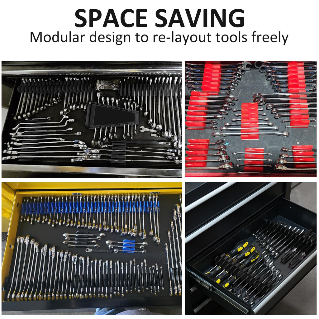 DEHOYI 48 pcs Premium MAGNETIC Modular Wrench Organizer System- Wrench Rack with Metric&SAE Labels, Tool Storage Holder. Gift for mechanics (Black)