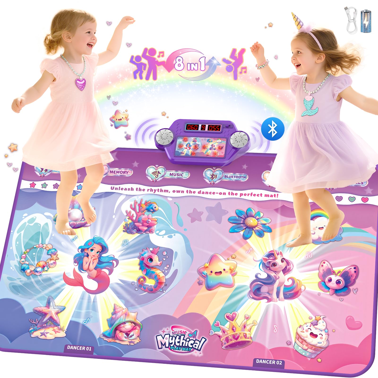 Extra Large Dance Mat for Kids, Rechargeable Electronic Dance Mats Toy with Light-up 12 for Girls, Pink Dance Pad Challenge Games Christmas Birthday Gifts Ideas for Kid Ages 3-12