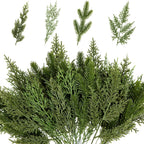 40 Pcs Artificial Pine Branches Assorted Faux Pine Stems Cedar Leaves Needle Sprigs Plastic Fake Christmas Greenery Pine Picks for Xmas Tree Wreaths Garlands DIY Accessories Home Decor (40, Green)