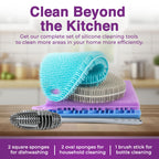 Silicone Dish Scrubber Sponges (5-Pack) - Dual-Sided Silicone Scrubbers and 1 Bottle Stick Brush - Food Grade Kitchen Scrubbers for Dishes - BPA-Free Sponges