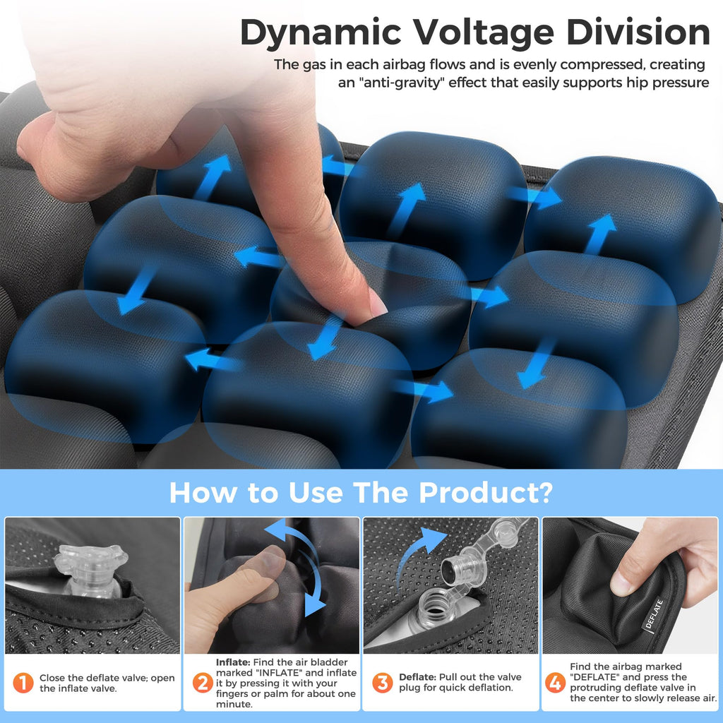 Upgrade Airplane Seat Cushion with No External Air Pump, Inflatable Seat Cushion for Long Flights, Portable Wheelchair Cushions, Adjustable Air Cushion with Non-Skid Bottom Relief Discomfort in Coccyx