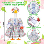 Suzile Porch Goose Outfit Set Spring Flower Lolita Dress Hat Clothes for 23'' Porch Goose Plastic Cement Statue Costume for Spring Easter Primitive Rustic Summer Outdoor Patio Yard Lawn Decor