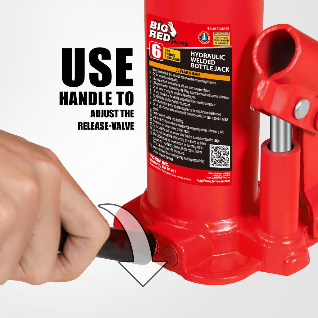 Big RED Welded Car Bottle Jack with Vertical and Horizontal Usage: Capacity 6 Ton (12,000 LBs), Red