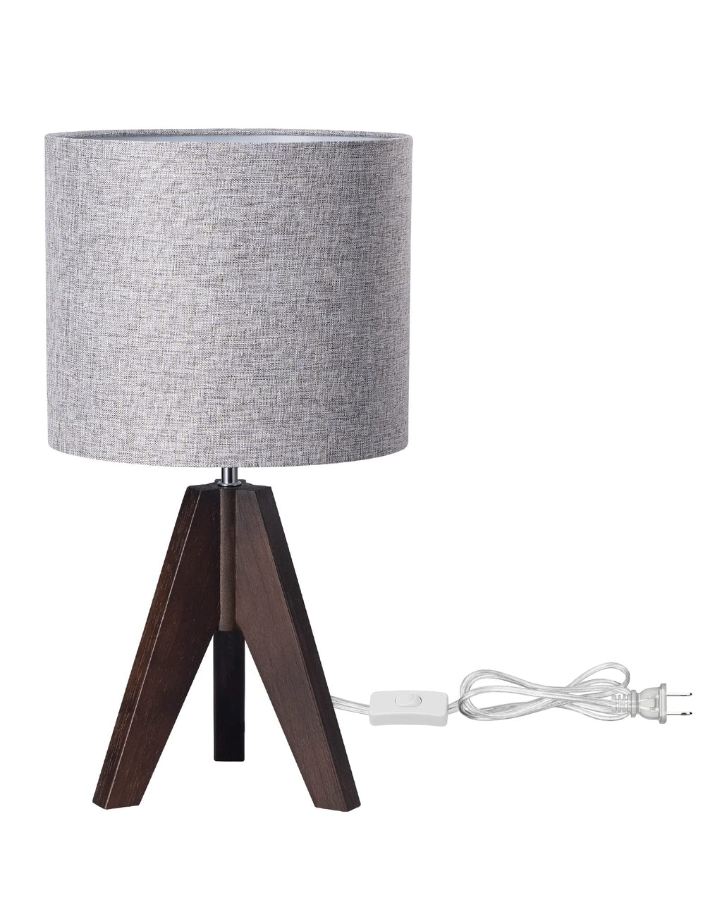 EDISHINE Boho Small Table Lamp, Walnut Color Wooden Tripod Bedside Lamp, Farmhouse Nightstand Lamp for Nursery, Bedroom, Office, Kid Room, Living Room, Grey Linen Lampshade, E26 Socket, 14.2 Inch