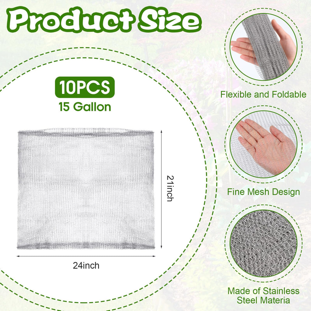 Yaocom 10 Pcs 15 Gallon Gopher and Vole Wire Baskets Stainless Steel Plant Root Protector Gopher Cages for Tree Flowers Vegetables Garden Underground Protection