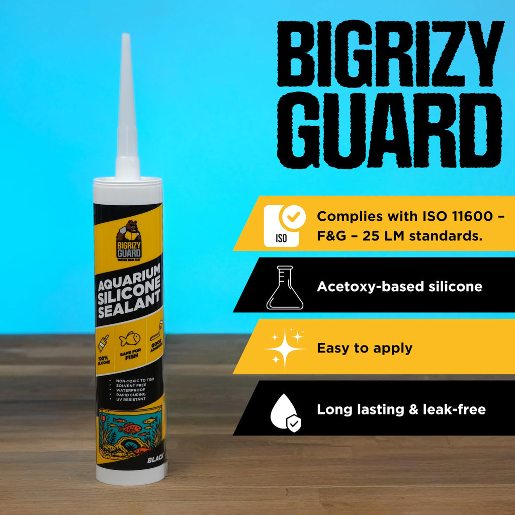 Bigrizy Guard Aquarium Silicone Sealant Black 10.14 Fl oz Cartridge - Aquarium Safe Silicone for Fish & Plants | 100% Waterproof, Premium, Non-Toxic, Solvent Free, Strong Bond, Fast Curing (1 Pack)
