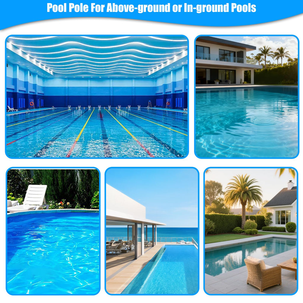Upgraded Pool Pole 16.5 Foot Telescopic Swimming Pool Poles,Adjustable Telescopic Pool Cleaning Pole,Professional Pole for Skimmer Net,Rake,Brush,Vacuum Head,Heavy Duty Aluminum Thicken 1.3mm Pole