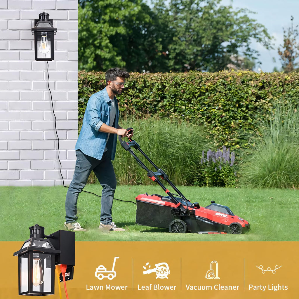 Yisuro Porch Lights with GFCI Outlet, Dusk to Dawn Motion Sensor Outdoor Light, 3 Lighting Modes Exterior Fixture, Outside for House Front Door Patio Garage(2 Pack Black)